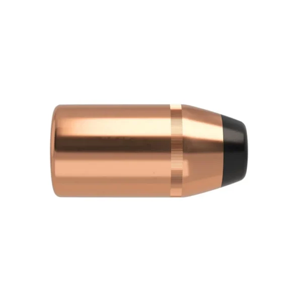 Nosler Sporting Handgun Revolver Bullets, copper and black bullet in side view