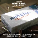 NOSLER 350 LEGEND 180GR SW 20/200, white Whitetail Country ammunition box in angled view