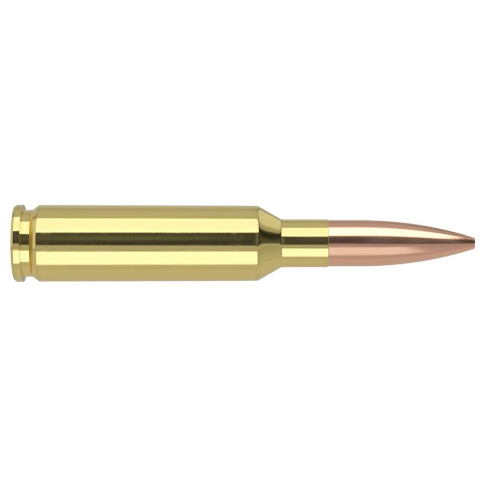 primary-27490 Nosler Match Grade Rifle Ammunition single brass cartridge in side view