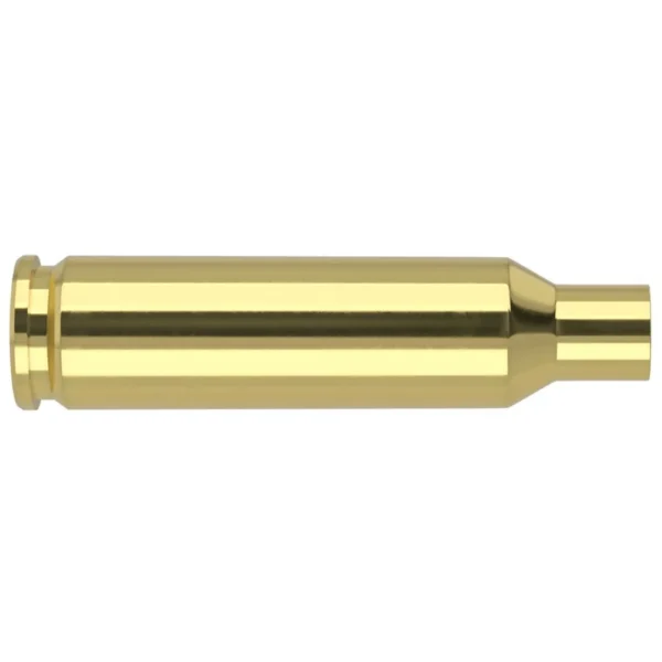 Nosler Unprimed Brass 6.5mm Creedmoor single polished brass case in side view