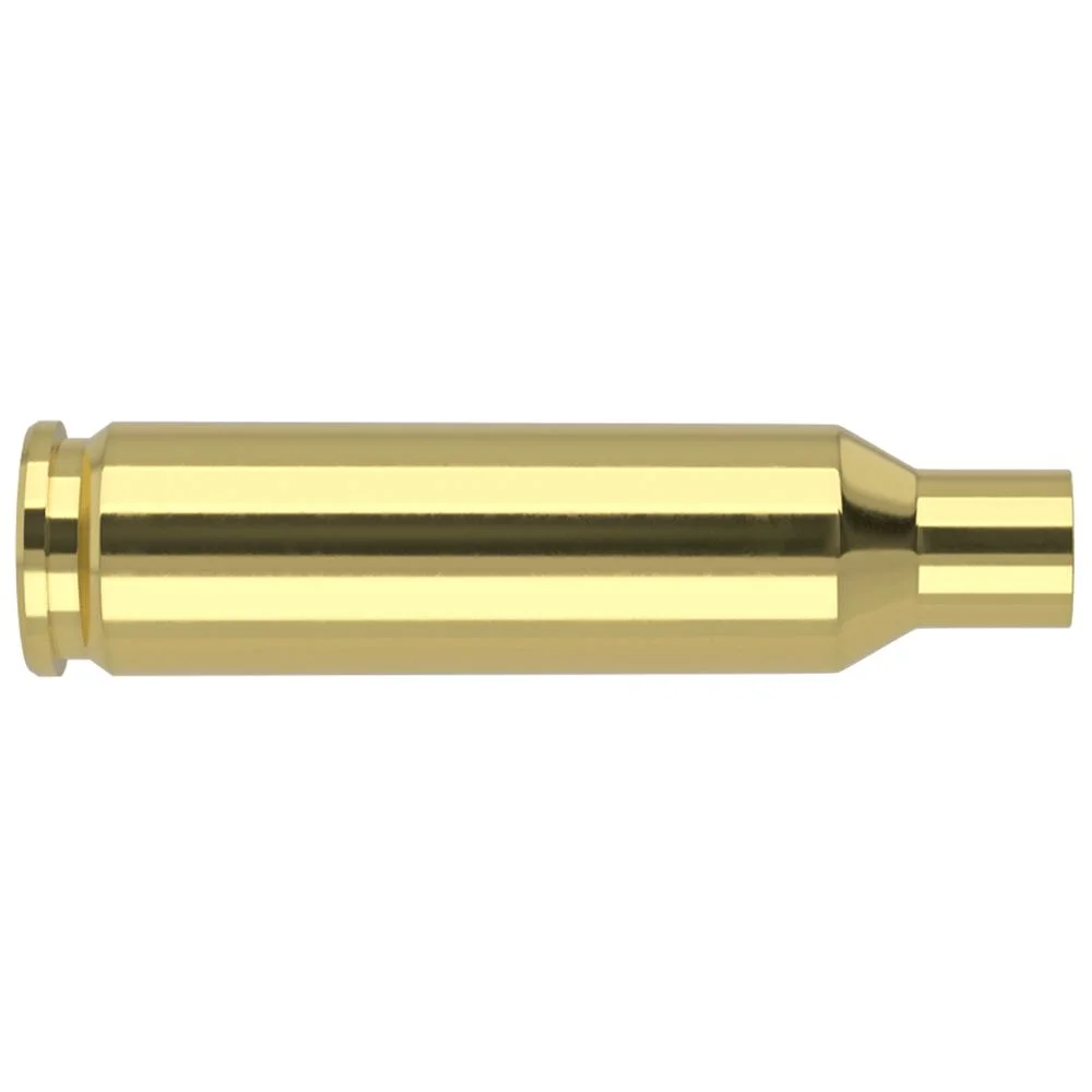 primary-27495 Nosler Unprimed Brass 6.5mm Creedmoor single polished brass case in side view