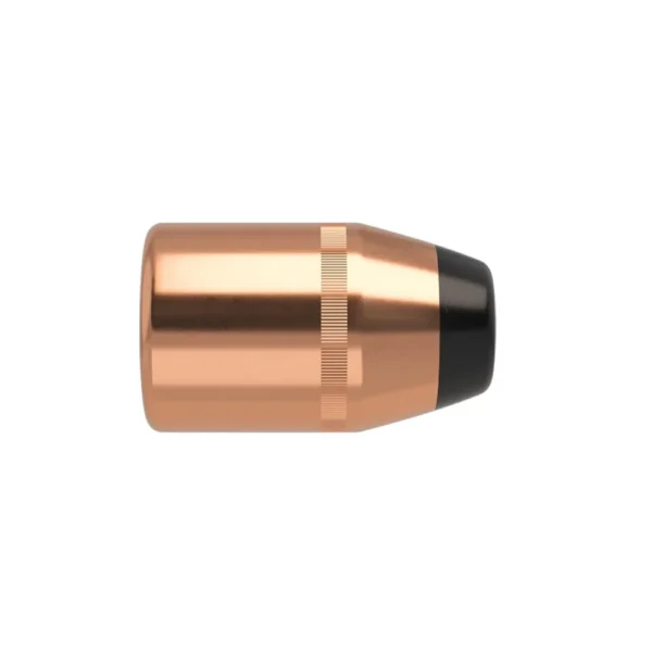 Nosler Sporting Handgun Revolver Bullets, side view of copper-coloured bullet with dark tip
