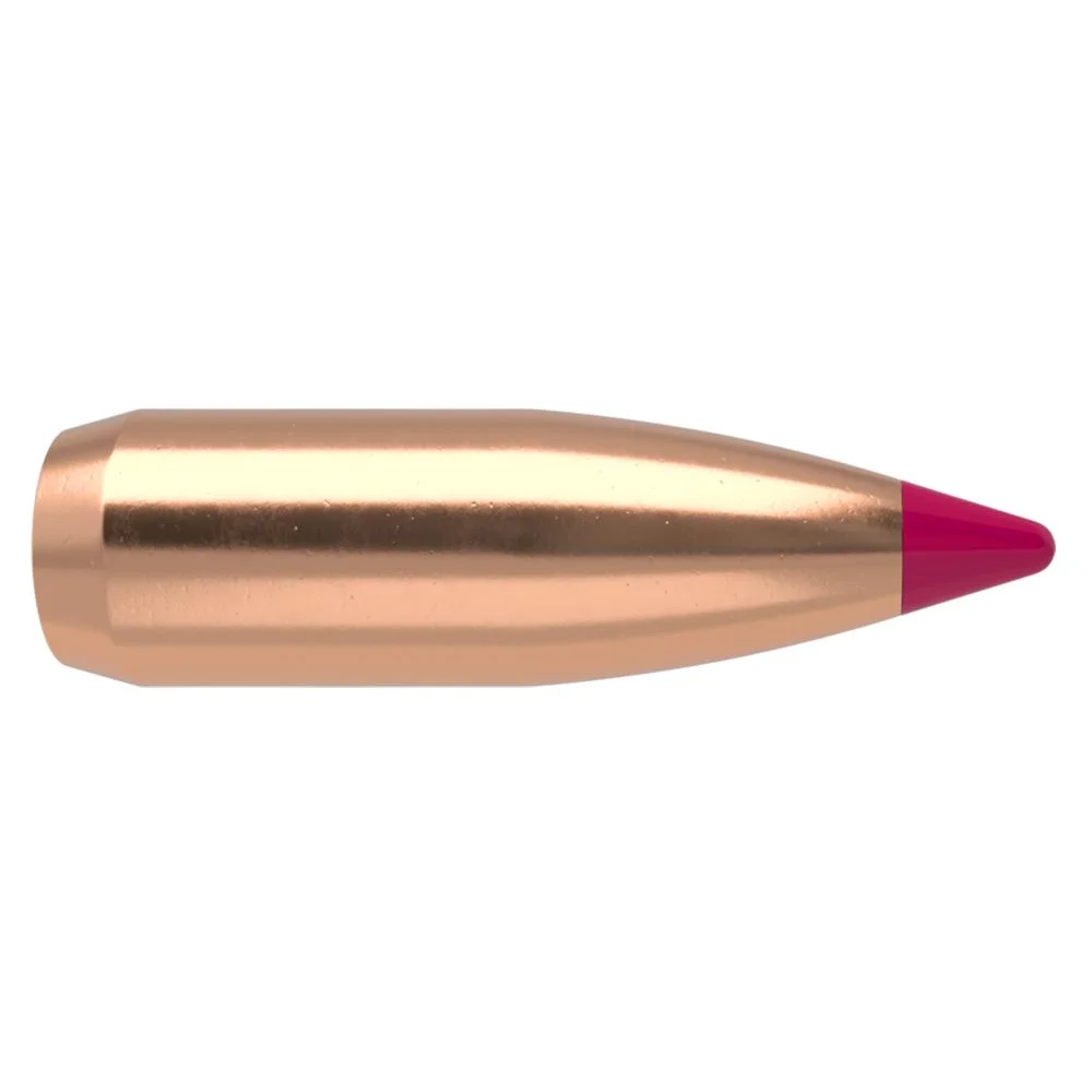 primary-27526 Nosler Ballistic Tip Varmint Rifle Bullets copper-colored bullet with red pointed tip, side view