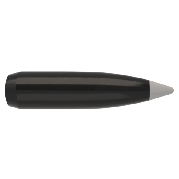 Nosler Ballistic SilverTip Hunting Rifle Bullets, black bullet side view with gray pointed tip