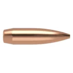 Nosler Custom Competition copper-colored rifle bullet in side view with pointed tip