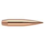 Nosler RDF Rifle Bullets, side view of a copper-colored pointed bullet with recessed base