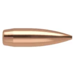 Nosler Custom Competition Rifle Bullets, copper-coloured bullet in side view with pointed tip