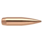 Nosler RDF Match Rifle Bullets, copper-coloured bullet in side view with pointed tip