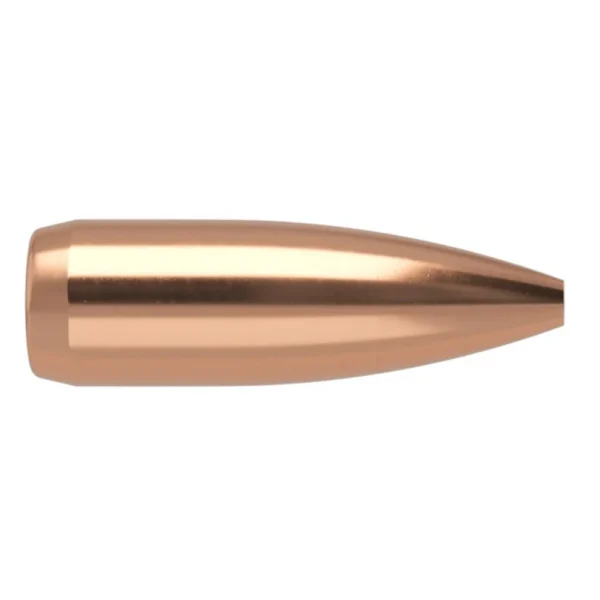 Nosler Custom Competition Rifle Bullets, copper-colored pointed bullet in side view