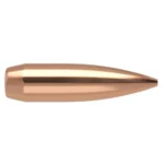 Nosler Custom Competition Rifle Bullets, copper-colored bullet in side view with pointed tip