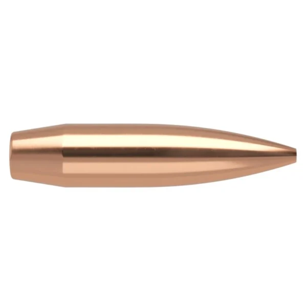 Nosler Custom Competition Rifle Bullets copper-colored pointed bullet, side view