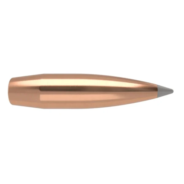 Nosler AccuBond Long Range rifle bullet, side view with copper-colored body and gray pointed tip