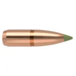 Nosler E-Tip Lead Free Rifle Bullets copper-colored pointed bullet with green polymer tip, side view
