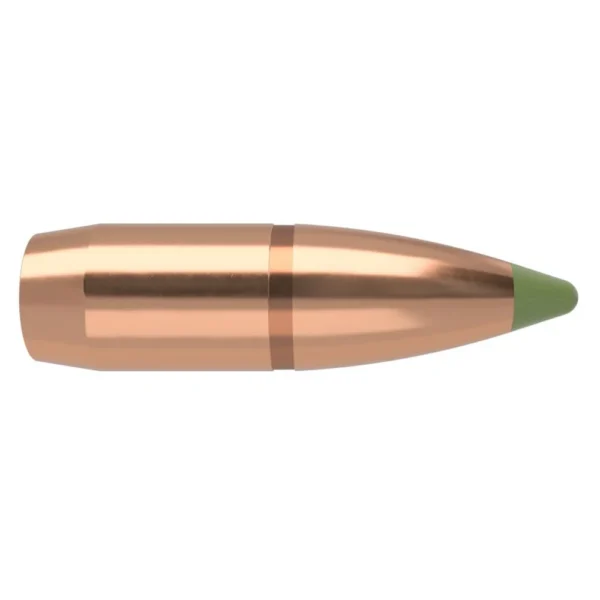 Nosler E-Tip Lead Free Rifle Bullets, side view of copper-colored bullet with green tip