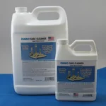 Iosso Case Cleaner, front view of two white handled jugs with blue labels
