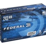 Federal American Eagle Varmint & Predator blue ammunition box, angled front view