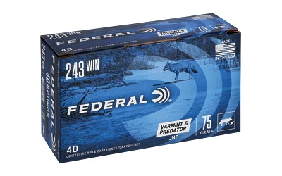 Federal Cartridge Co. Federal American Eagle Varmint & Predator Rifle Ammunition .243 Win 75 gr JHP 3375 fps 40/ct