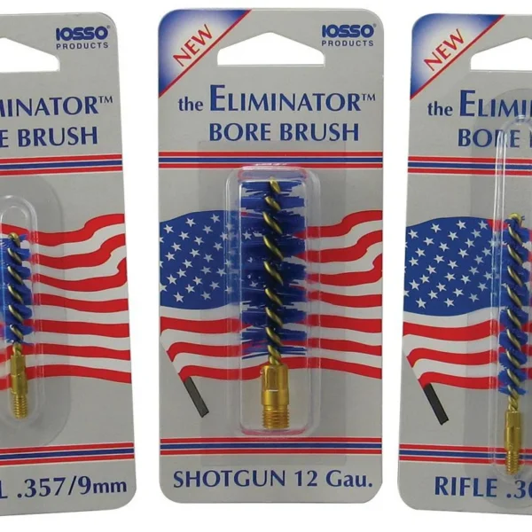 Iosso Eliminator Bore Brush, three packaged blue bore brushes with brass fittings