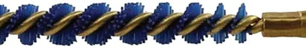 Iosso Eliminator Bore Brush, side view with blue and yellow bristles and brass stem