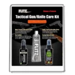 Flitz Tactical Gun & Knife Care Kit, front view of package with three care product bottles