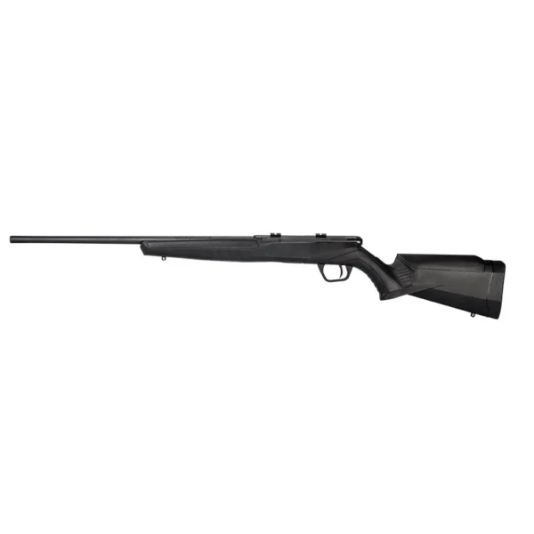 Savage Arms B22 Compact Rifle, black side view with synthetic stock and long barrel