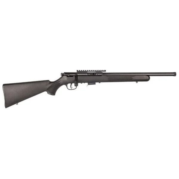 Savage Arms 93R17 FV-SR rifle, black right-side view with synthetic stock and top rail