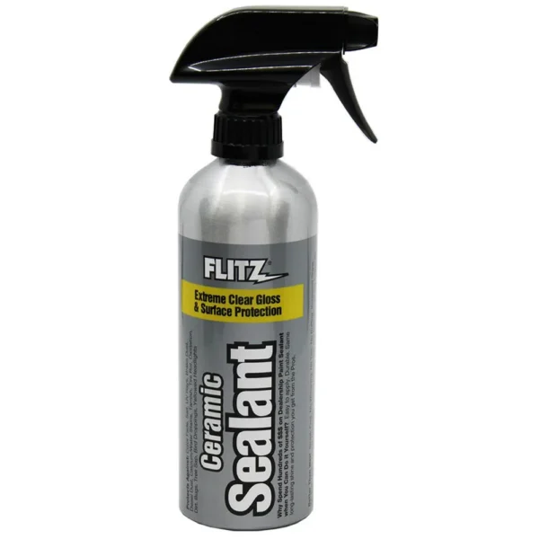 Flitz Ceramic Sealant, silver spray bottle with black trigger nozzle and branded label