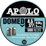 Hatsan Apolo Domed Air Rifle Pellets, round black and blue tin lid with pellet graphics