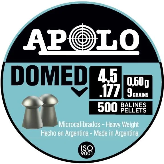 Hatsan Apolo Domed Air Rifle Pellets, round black and blue tin lid with pellet graphics