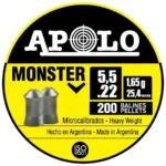 Hatsan Apolo Monster Air Rifle Pellets, front view of round yellow and black tin with pellet graphic