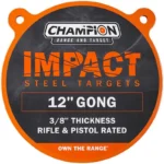 Champion Impact Steel Gong Target, front view of round black and orange target with two hanger holes