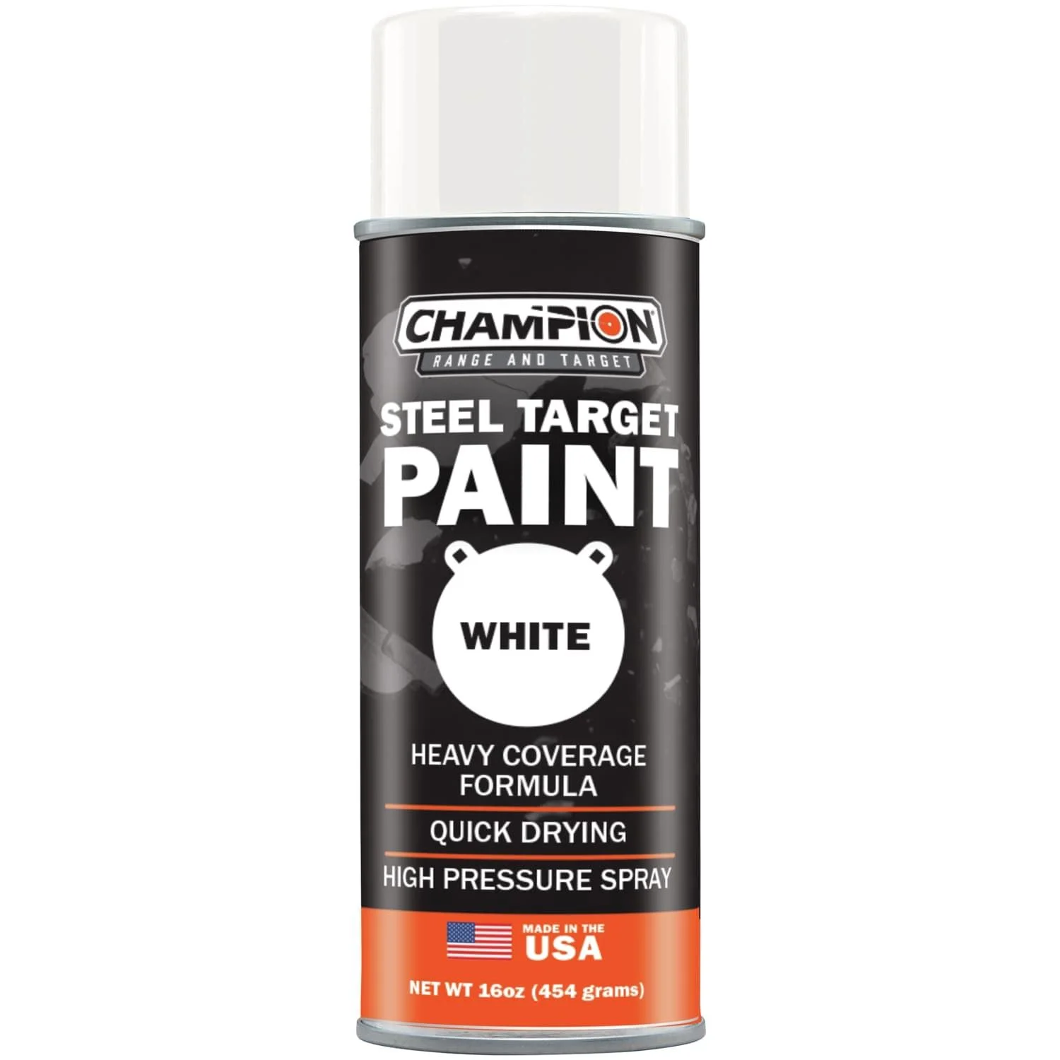 primary-27926 ChampionAR500 Steel Spray Paint White, front view of aerosol can with white cap