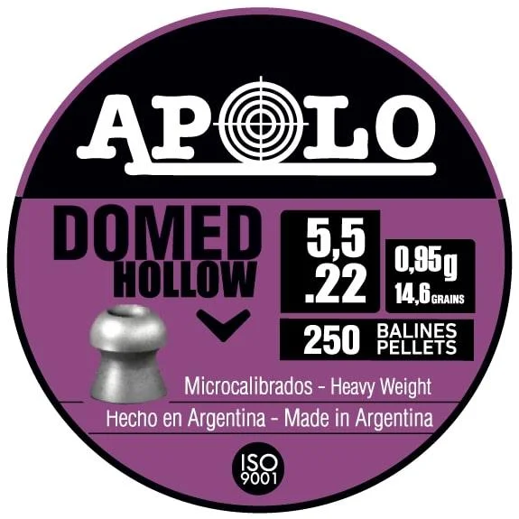 Hatsan Apolo Domed Hollow Air Rifle Pellets, black and purple round tin lid