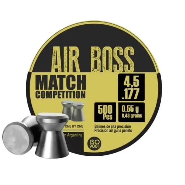 Hatsan Apolo Air Boss Match Competition pellets, round black and yellow tin with loose pellets