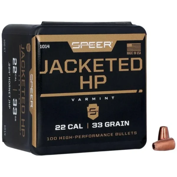 Speer TNT Varmint Rifle Bullet, black retail box with one copper-colored hollow-point bullet