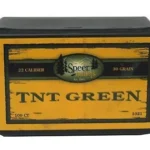 Speer TNT Green Rifle Bullets, black and yellow rectangular box shown from the front
