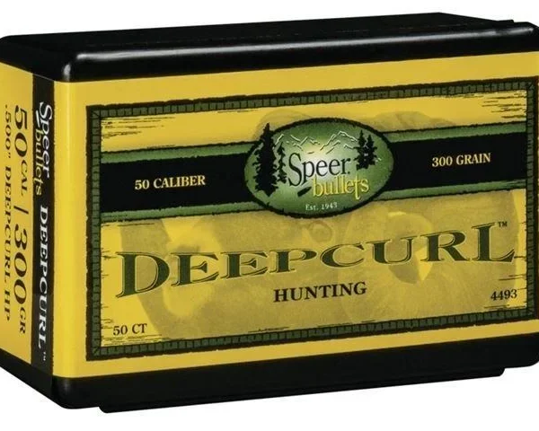 Speer Deep Curl Handgun Bullets, angled view of yellow and black branded box