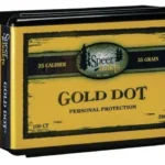Speer Gold Dot Personal Protection Handgun Bullets, black and yellow retail box in angled view