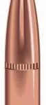 Speer Grand Slam copper-colored rifle bullet, front view with pointed soft-point tip