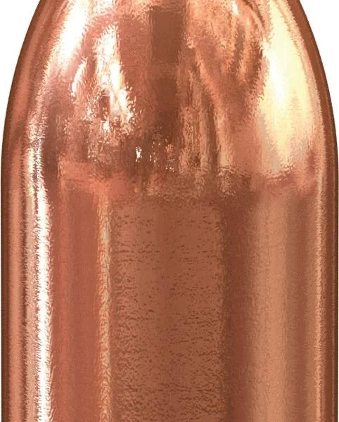 Speer TMJ Handgun Bullets, close-up front angled view of copper flat-nose bullet