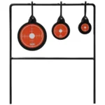 Champion Rimfire Triple Gong Spinner Target, black steel frame with three orange round gongs