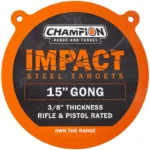 Champion Impact Steel Gong Target 15" Round, orange and black front view with two mounting ears