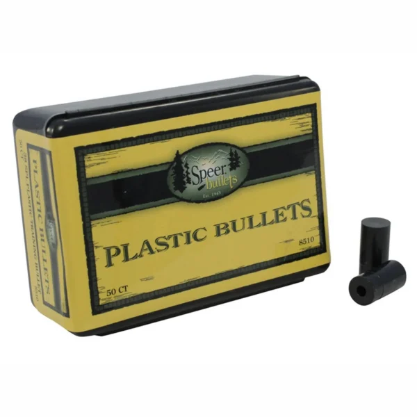 Speer Plastic Training Bullets, yellow and black retail box with two black bullets
