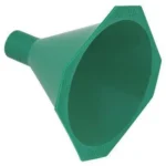 RCBS Powder Funnel, green angled view with wide hexagonal mouth and narrow spout