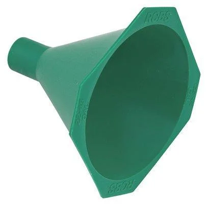 primary-28101 RCBS Powder Funnel, green angled view with wide hexagonal mouth and narrow spout