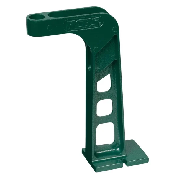 RCBS Advanced Powder Measure Stand, green upright metal stand with base and mounting arm