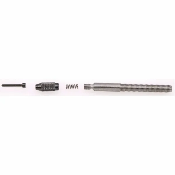 RCBS Power Punch decapping assembly shown disassembled with pin, spring and threaded shaft