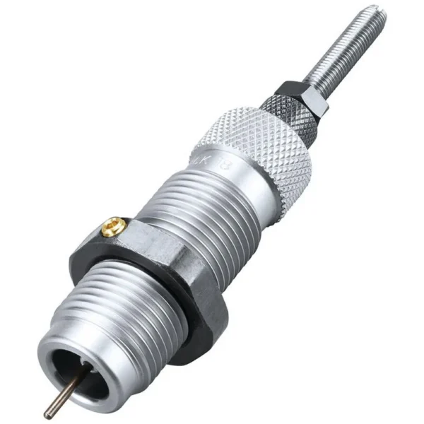 RCBS Neck Sizer Die Only, angled view of silver die with black lock ring and threaded stem