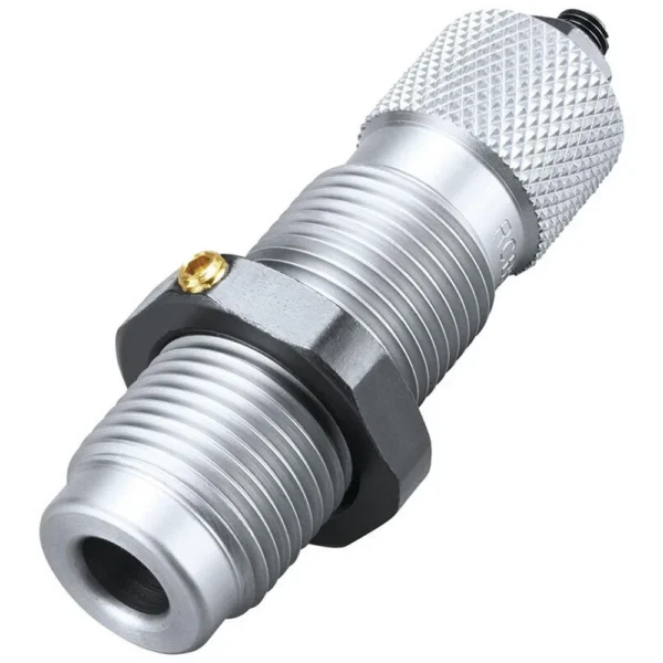 RCBS Small Base Sizer Die, silver threaded body in angled view