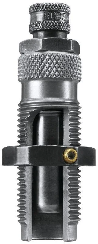 primary-28444 RCBS Roll Crimp Seater Die, silver front view with threaded body and knurled adjustment cap